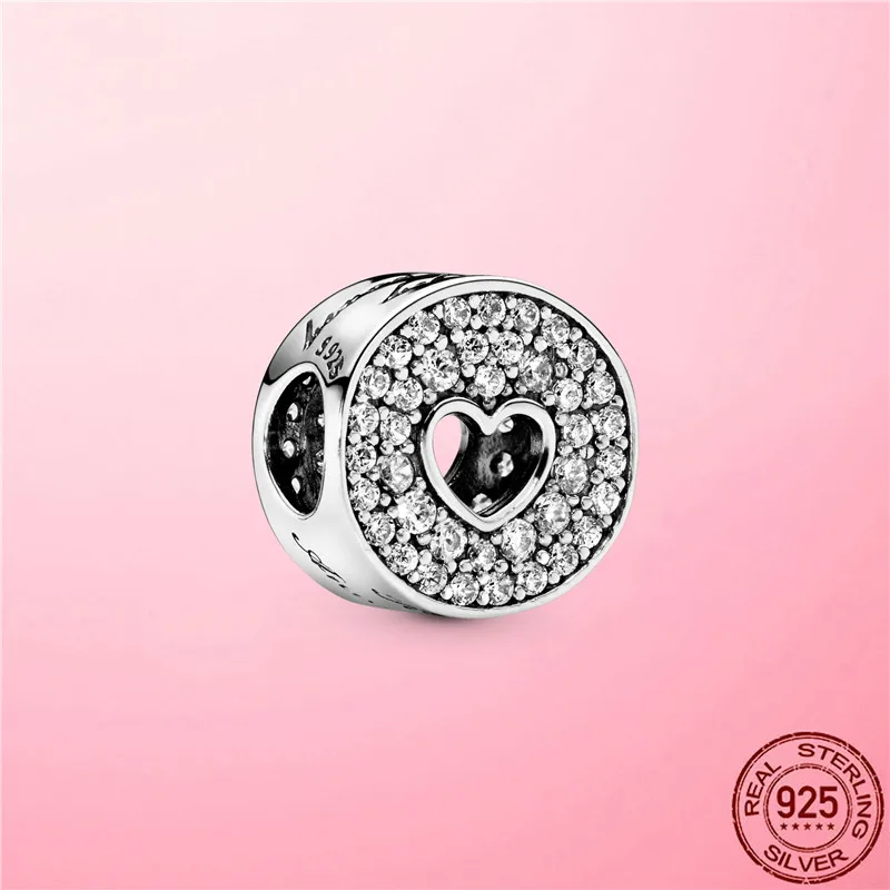 

Clear CZ Beads 925 Sterling Silver Pave and Heart Anniversary Charm fit Original Pandora Bracelet DIY Silver 925 Jewelry Making