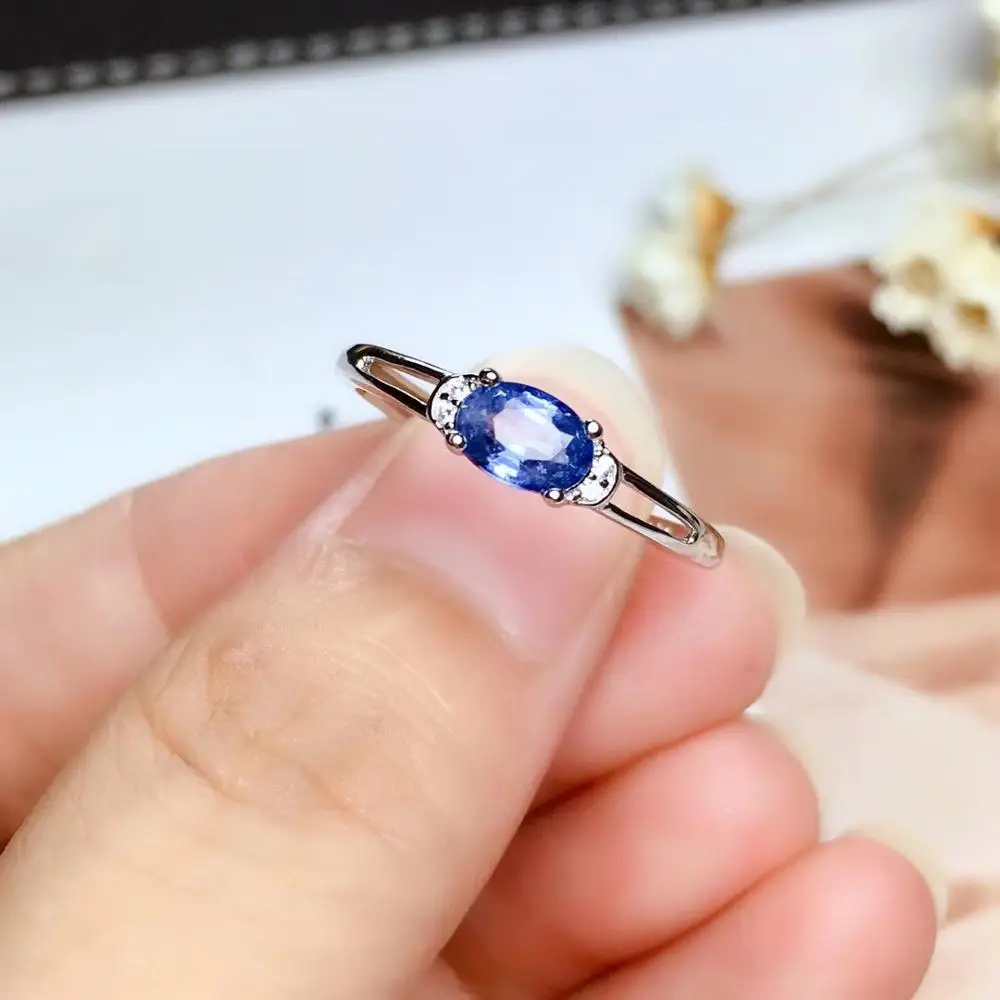 

Elegant simple Fork round Natural blue sapphire gem ring S925 silver natural gemstone ring girl women party gift fine jewelry