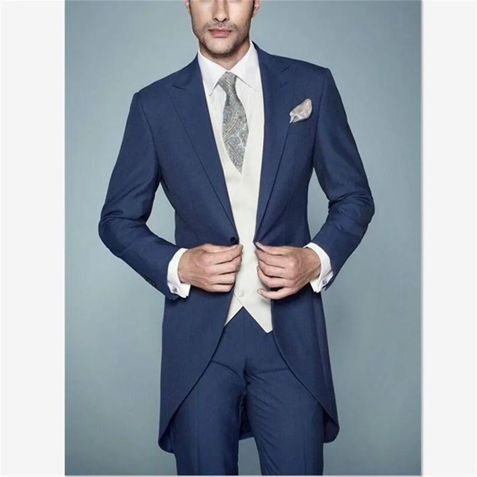 Новое поступление темно-синий мужской костюм в утреннем стиле итальянский фрак 3