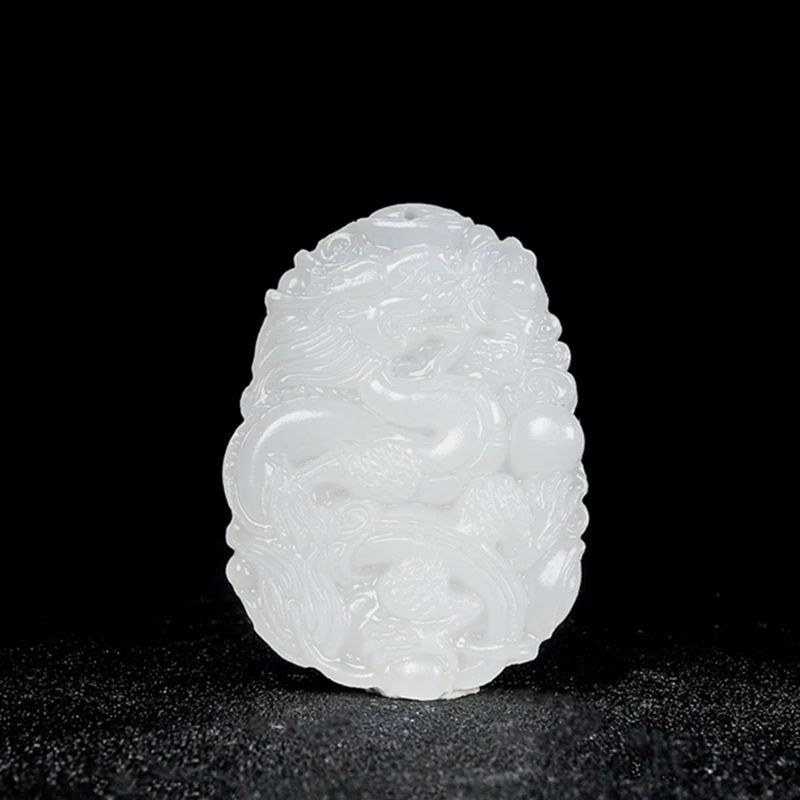 Натуральный белый Нефритовый дракон кулон ожерелье очарование ювелирные