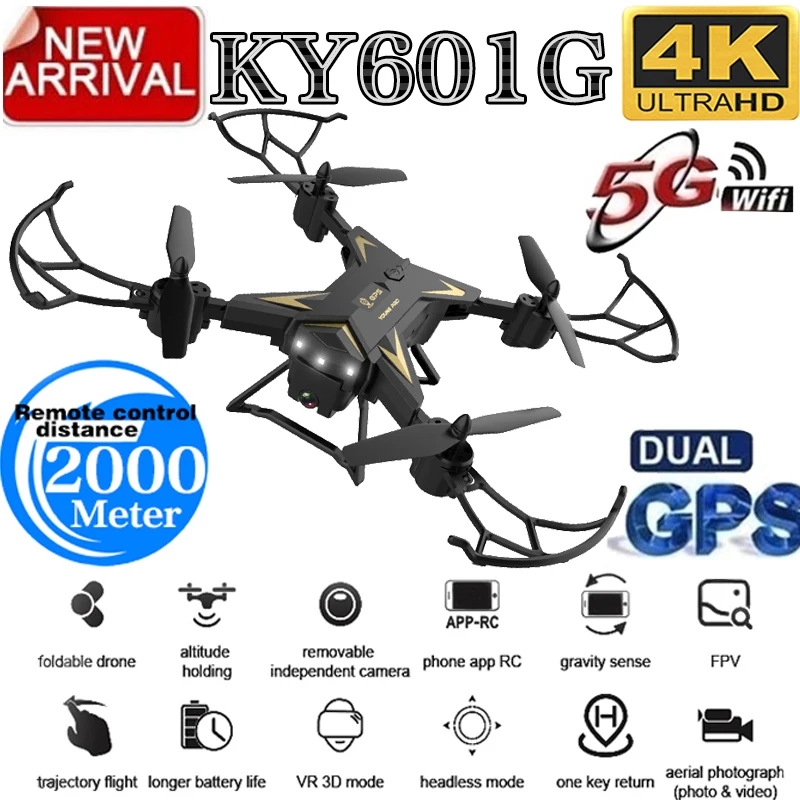 Новое поступление Дрон с GPS Квадрокоптер 2000 метров расстояние управления RC вертолет Дрон с 5G 4K HD камера складной KY601G KY601S
