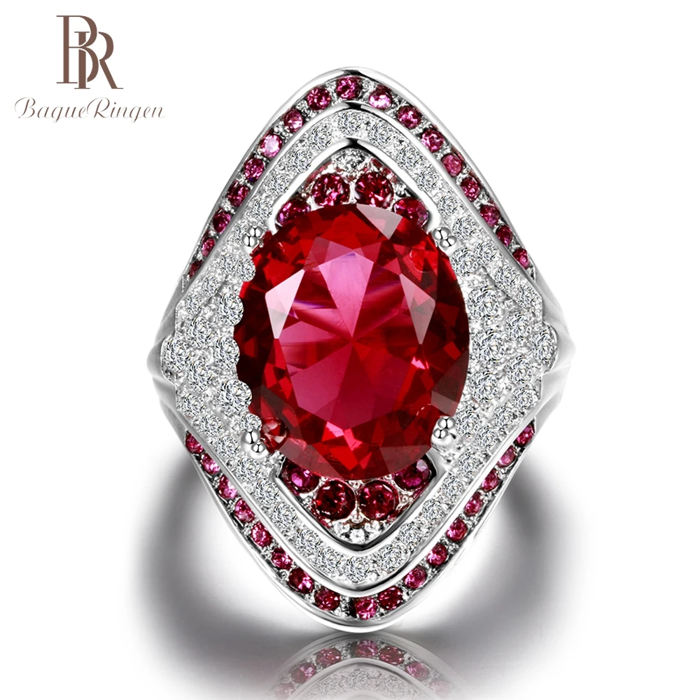 Bague Ringen, Мода 925 из стерлингового серебра, рубиновое кольцо с драгоценным камнем для женщин, винтажные вечерние кольца с кристаллами и цирконием для свадьбы, хорошее ювелирное изделие