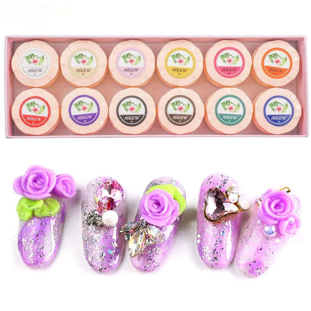 

12 colors/set of nail art carved glue finger 3d micro-carved embossed glue odorless phototherapy glue removable nail polish glue