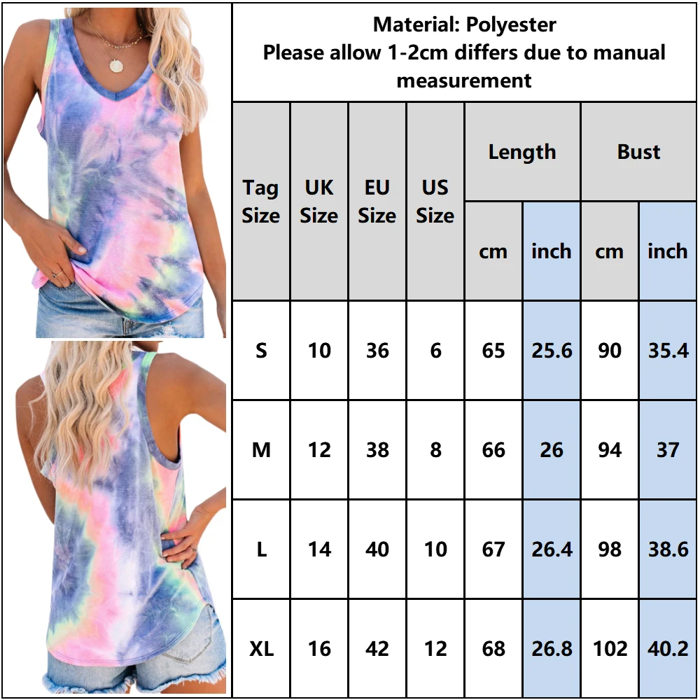 

Stretch Tie Dye Tanks Tees Cotton T-Shirt Sexy V Neck Sleeveless Top Women Summer T Shirts Slim Vest Summer Female Tank Tops D30