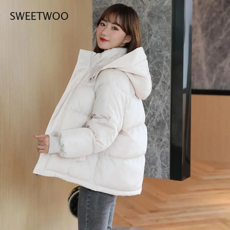 2021 Winter Women Jacket Yellow Short Hooded Cotton Padded Female Coat Thicken Warm Outwear Loose Waterproof Women Parka Femme