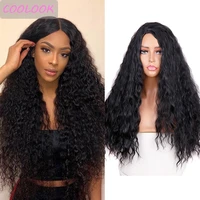 24inch long water wave wigs for afro women ocean wave cosplay wigs middle part natural synthetic loose wave black wig fake hair