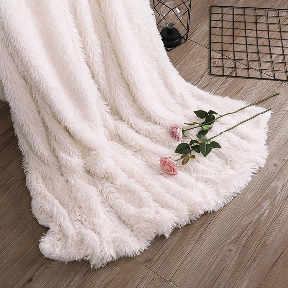 White OUNEED диван-кровать Одеяло длинный густой уютный пушистого искусственного меха лист супер мягкий теплый, для взрослых, толстый пледы одеяло для дивана-кровати#45 - Цвет: White