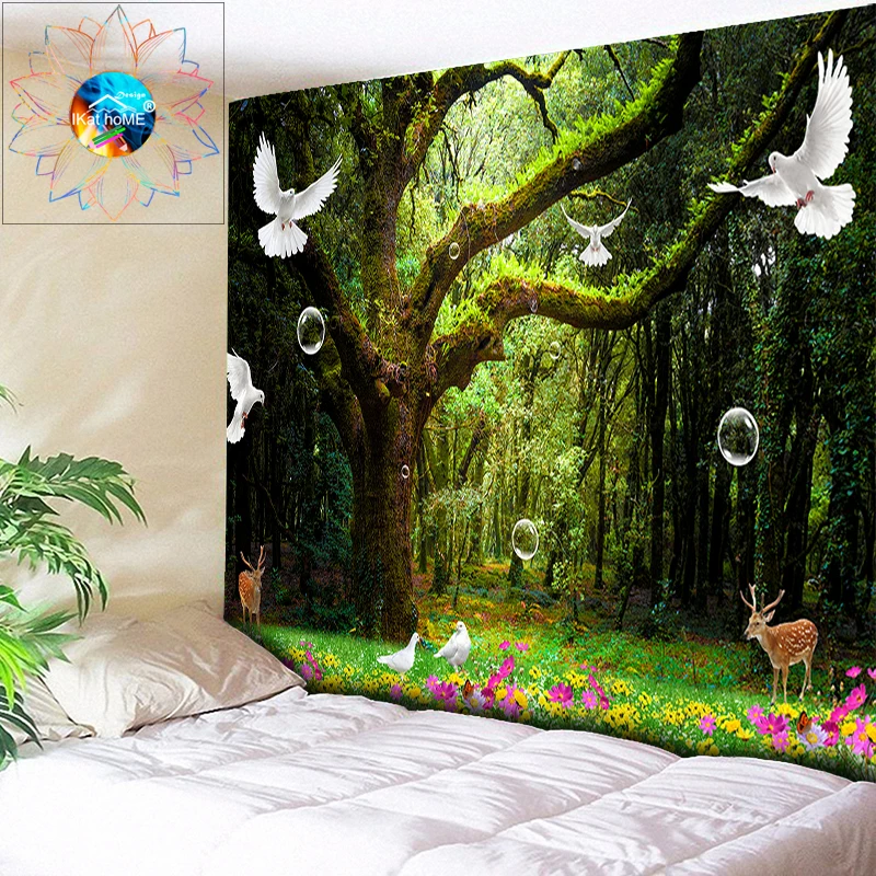 

3D Hippie Forest Tapestry Animal Bird Hanging Flower Wall Tapestry Boho Home Decor Psychedelic Tapestry Tree tapiz pared tela