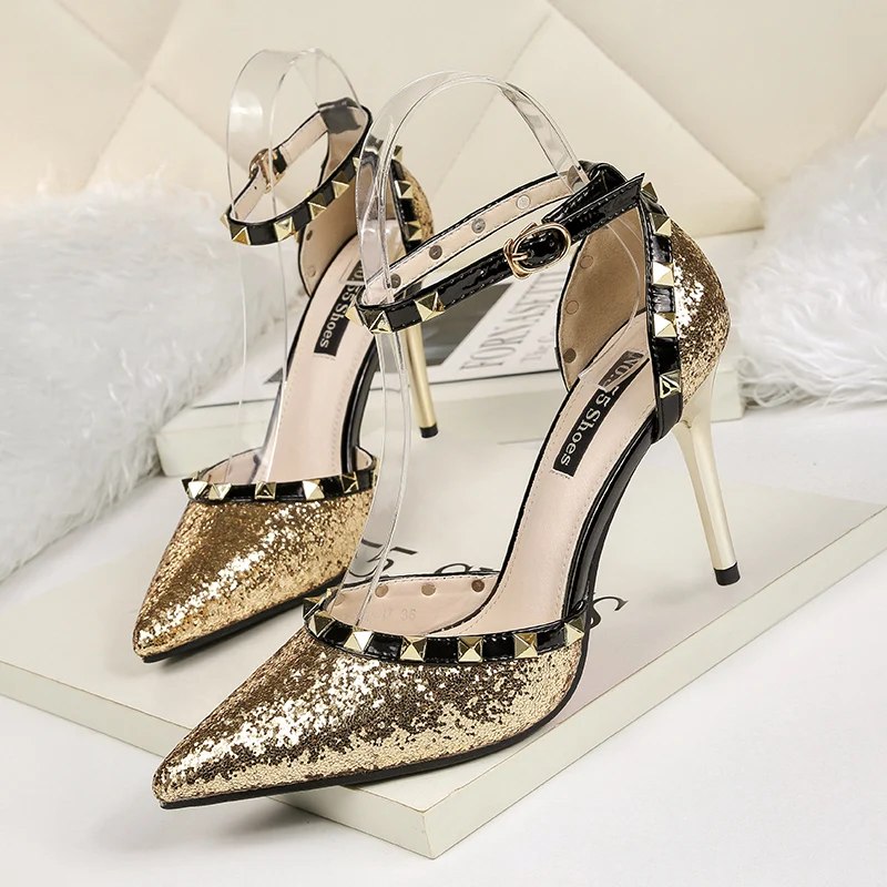 2019 женские летние роскошные босоножки на высоком каблуке 9 5 см с заклепками