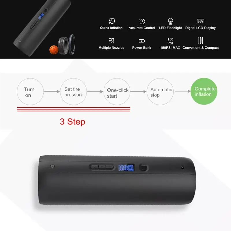 Интеллектуальный перезаряжаемый насос CYCPLUS A5 портативный автомобильный для шин