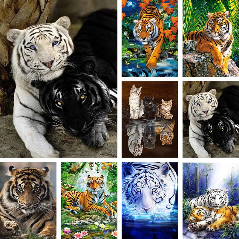 

5D DIY Diamond Tiger Painting Cross Stitch Full Circle Mosaic Diamond Embroidery Home Decoration Gift Wall Art