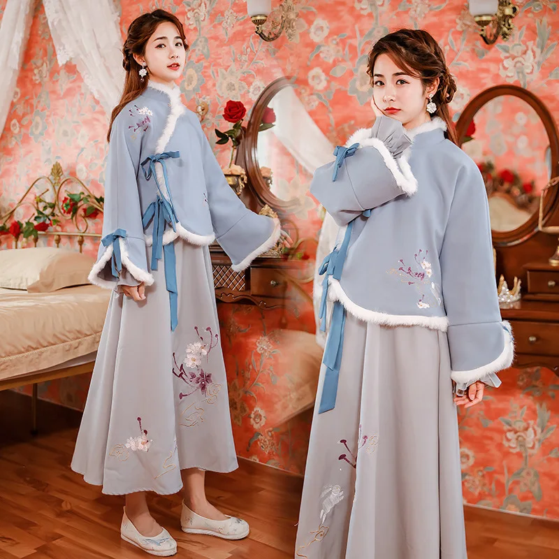Вышитые танцевальные костюмы Hanfu Женское зимнее сказочное платье одежда для