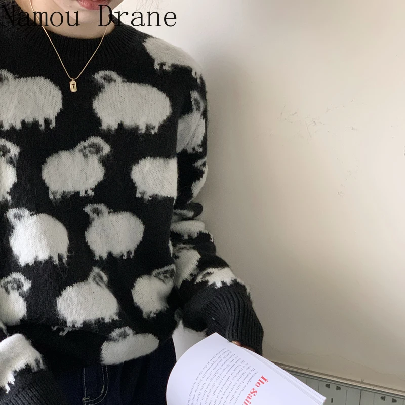 

Causal Long Sleeve Women Sweater Korean Cartoon Jacquard Knitted Pullover 2020 Autumn Winter New Pull Femme