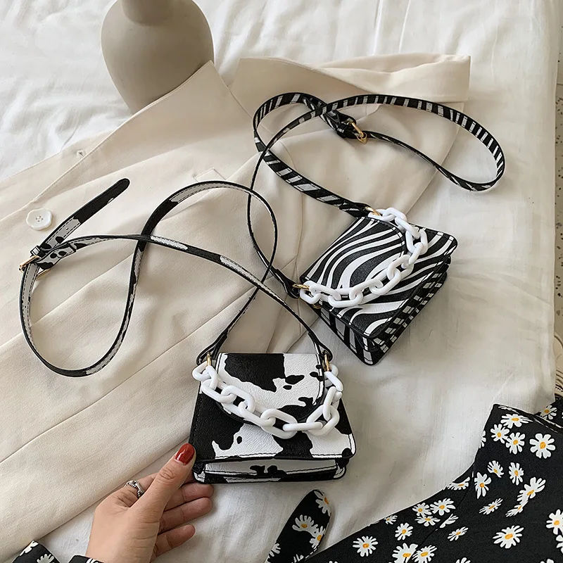 

2021 Autumn New PU Cow Pattern Mini Shoulder Bag Fashion Chain Crossbody Bag Lipstick Bag Purses Little Bag Little Bag