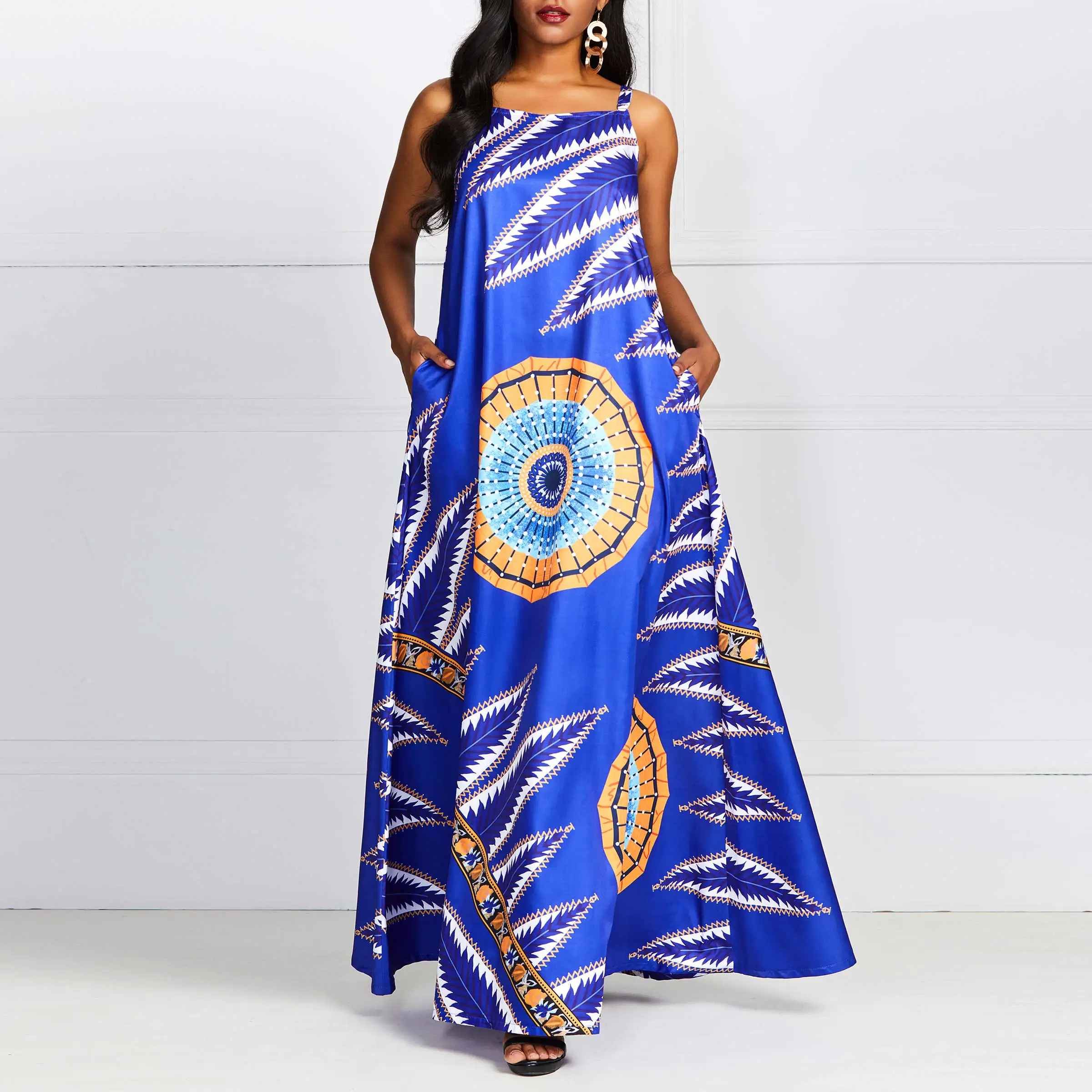 Летние Boho сексуальные пляжные вечерние синие Африканские Этнические женские