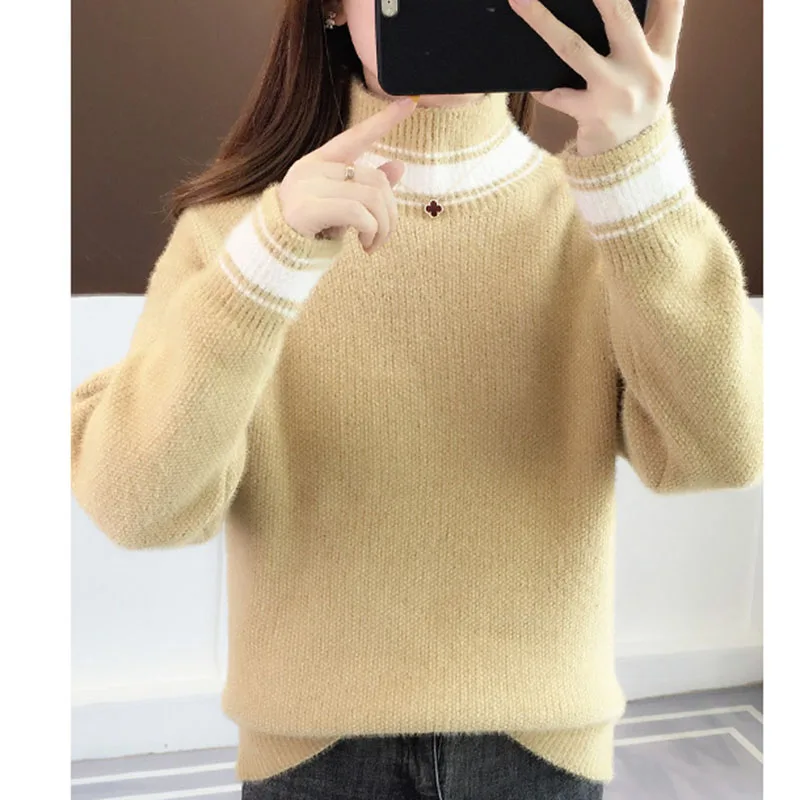 Женская Повседневная Водолазка с длинным рукавом пуловер большого размера