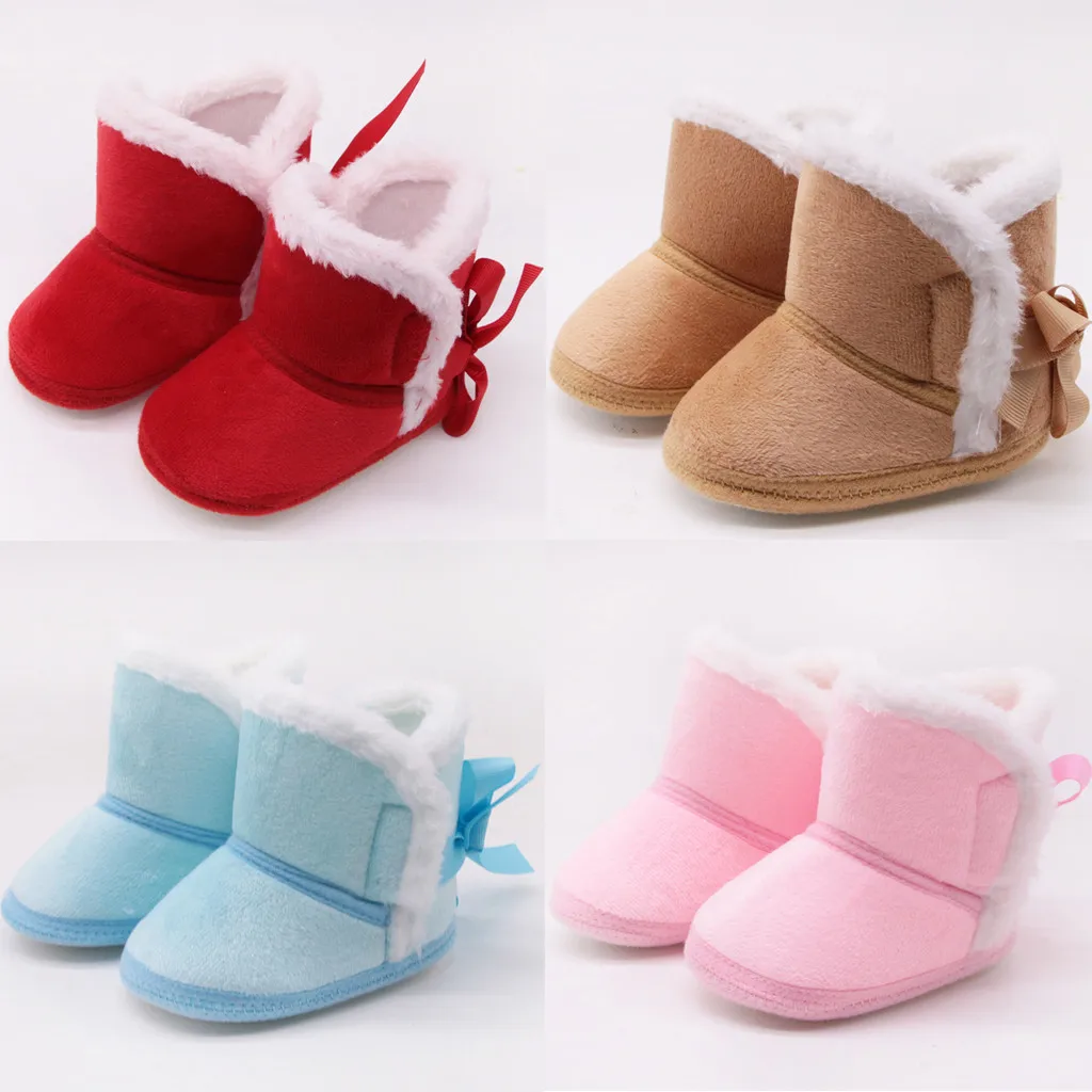 

Baby Boy Girl Winter Snow Boots Cotton Anti Skid Sole Bow Warm Infant Toddler Prewalker Booties Crib Shoes for Girls Boys A30
