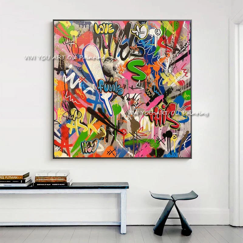 

The Graffiti Letter Hot Sales Handmade on Canvas Painting Modern Color Artwork Pictures Thick Oil Wall Art Decoration for Home