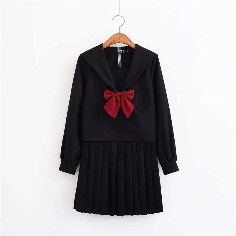 Модная черная Корейская школьная форма с длинным рукавом матросские Костюмы
