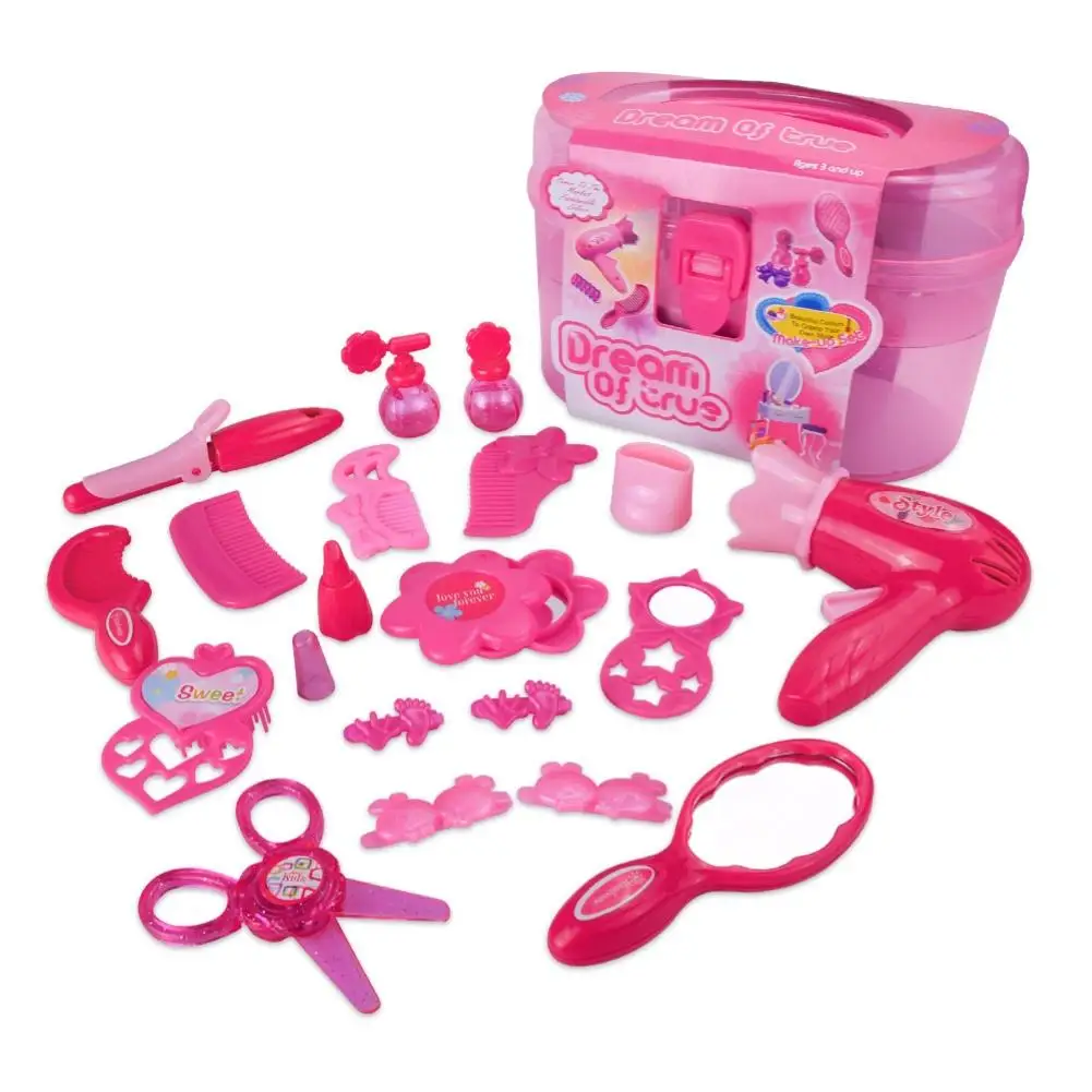 

15Pcs Girl Mini Pink Color Simulation Makeup Hair Accessory Model Kit Kids Pretend Interactive Play Toy