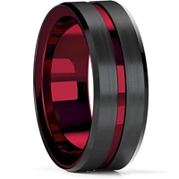 fashion 8mm mens black tungsten wedding band rings red groove beveled edge engagement ring men%e2%80%99s valentine gift free shipping