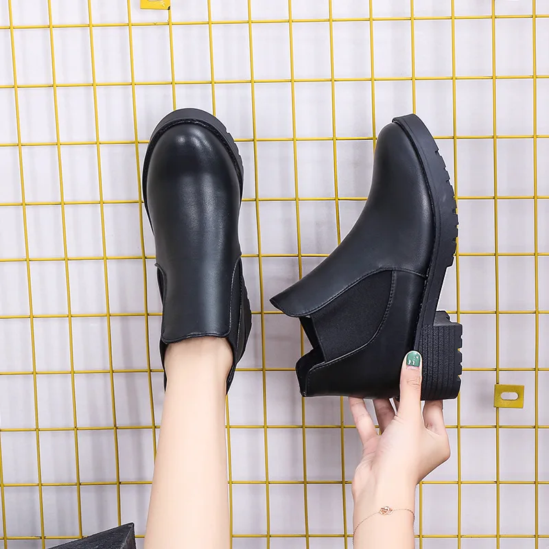 

KAMUCC 2020 New Hot Style Fashion Women Boots Round Head Thick Bottom PU Leather Waterproof Woman Snow Boots Free Shipping