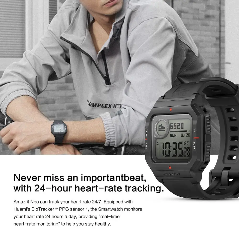 amazfit neo smart watch 28 days battery life smartwatch 3 sports modes 5atm pai health assistant for android ios phone free global shipping