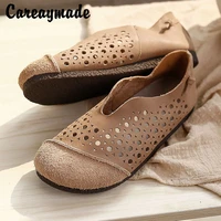 careaymade summer new original vintage pure handmade genuine leather leisure shoeshollowing out flat single shoes3 colors