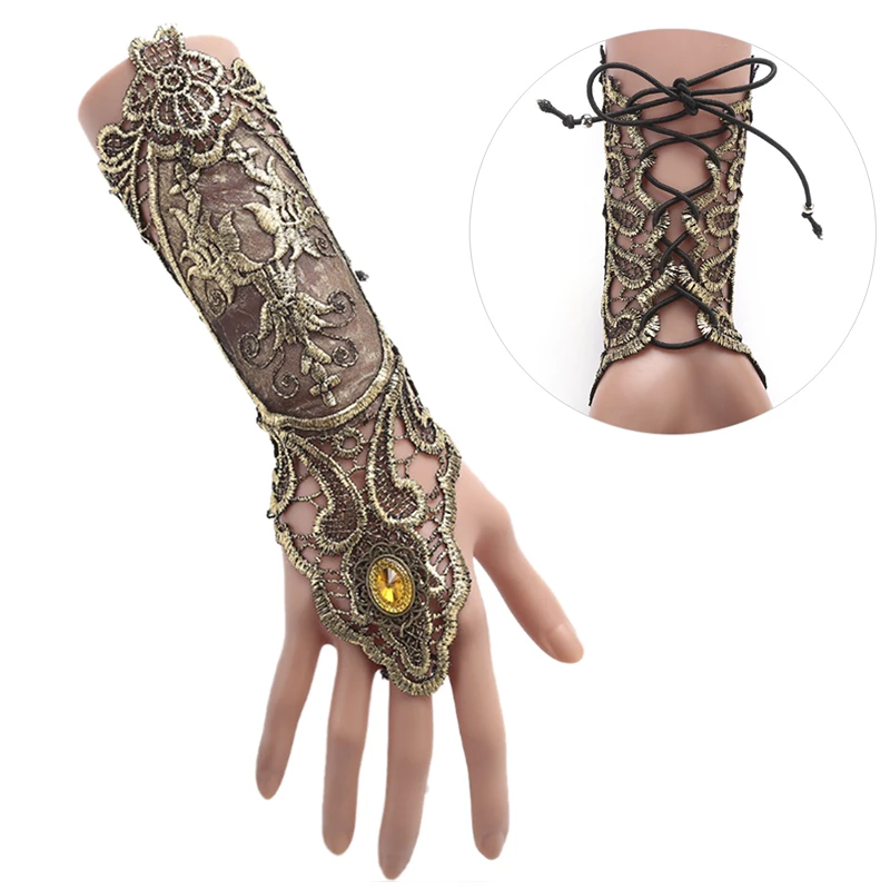 

Lace Hollow-Out Chain Bracelet Skid Resistant Gloves Women Vintage Style Lace Fingerless Long Gloves