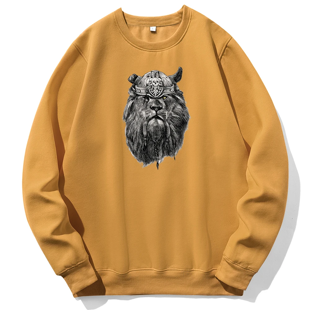 

Hot Sale Viking Ferocious Lion Prints Hoodies Soft Brand Pullover Thermal Vintage Mens Sweatshirt Oversized O-Neck Men'S Hoodie