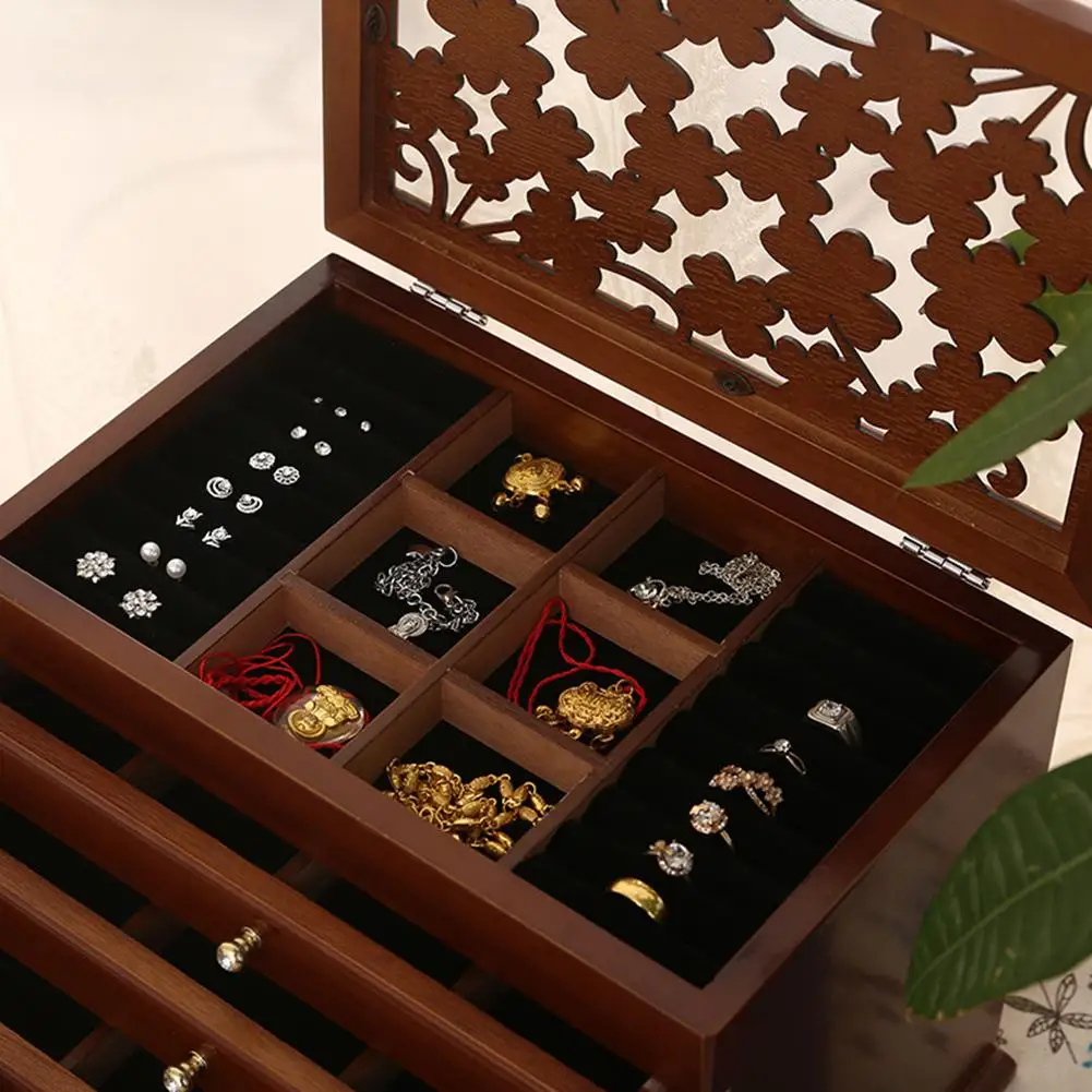 80% HOT SALES!!! 2/4 Layers Retro Wooden Drawer Ring Earring Jewelry Box Makeup Case Organizer
