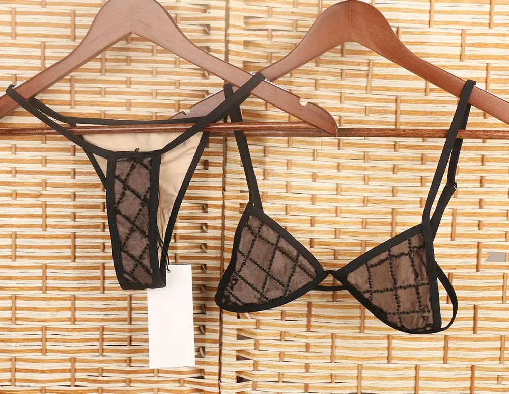

New Women Tulle Bikini Pink and Black/Brown Thong Bikini Brazlian Swimsuit Lace Bikini set Designer Bikinis Luxury Bathing suit