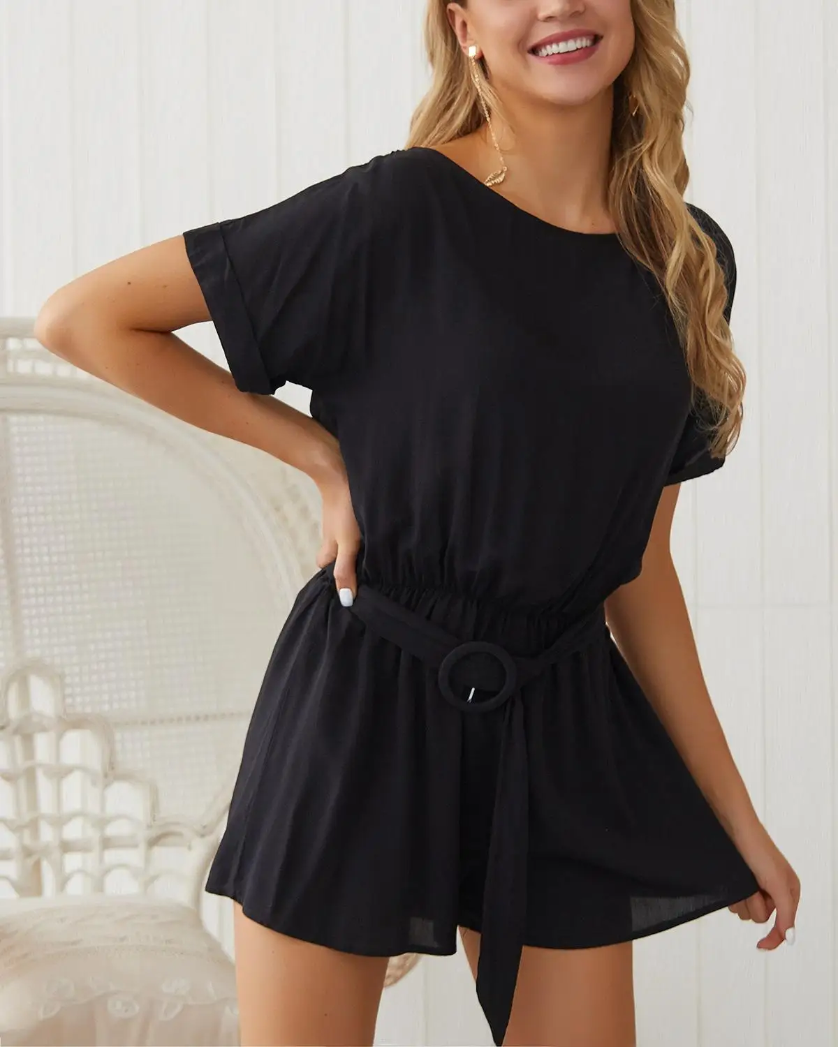 Лето 2019 Новый Повседневный комбинезон сплошной цвет шорты женская одежда| |