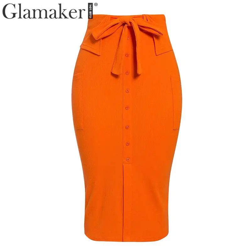 Glamaker, трикотажная, высокая талия, элегантная юбка, для женщин, карман, пуговицы, с разрезом, Узелок, облегающая юбка, для женщин, осень, зима, вечерние, сексуальная юбка
