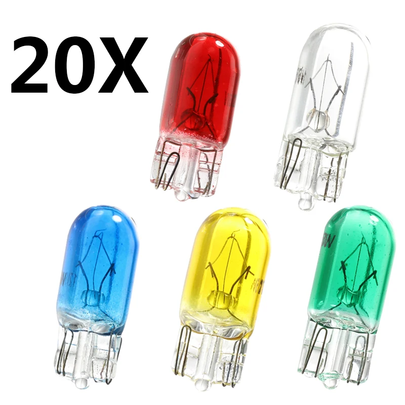 20X501 W5W XENON T10 Glass 12В 5 Вт W2.1x9.5d одноволоконная многоцветная автомобильная лампа