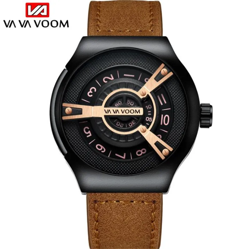 Брендовые мужские часы кварцевый механизм кожаный ремешок большой циферблат