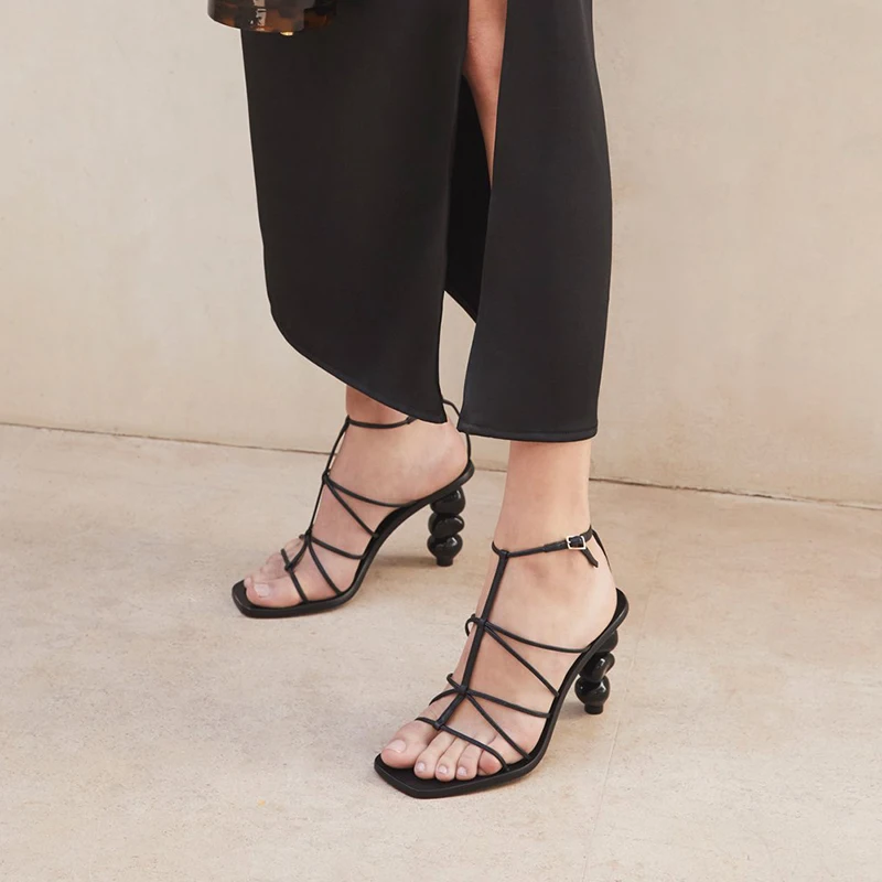 

Strange Heel Women Pumps Sexy Straps Gladiator Sandals Summer Ladies Black Sandal 8CM High Heel Shoes Woman Valentine Shoes
