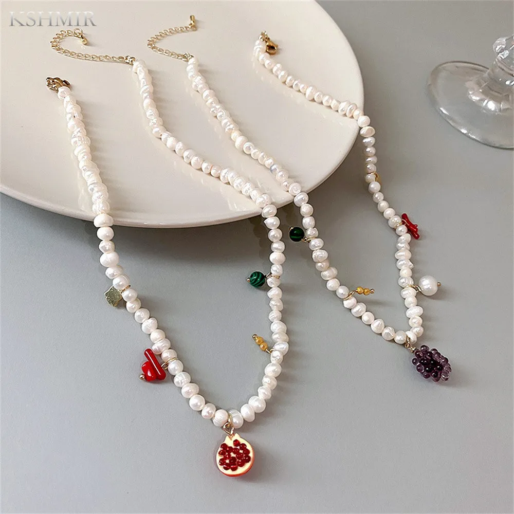 

Barlock Natural Freshwater Pearl Heart-shaped Necklace Fruit Necklace Female Choker Clavicle Chain Girl Jewelry Gift 2022