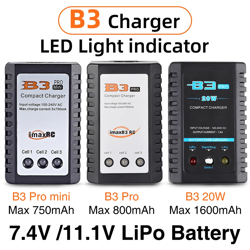 

B3 20W B3 Pro 10W RC Compact Charger 2S 3S Lipo Rechargeable Battery Adapter 7.4V 11.1V Professional Charger + Power Supply
