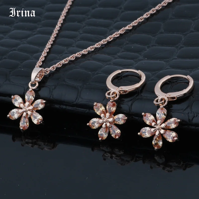 Женские серьги подвески с фианитом розовое золото 585 пробы|Ювелирные наборы| |