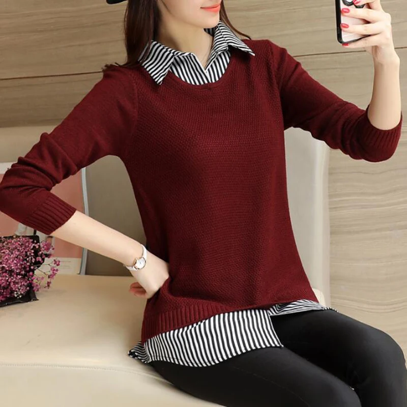 Осенне-зимний вязаный свитер для женщин женская модная рубашка с воротником