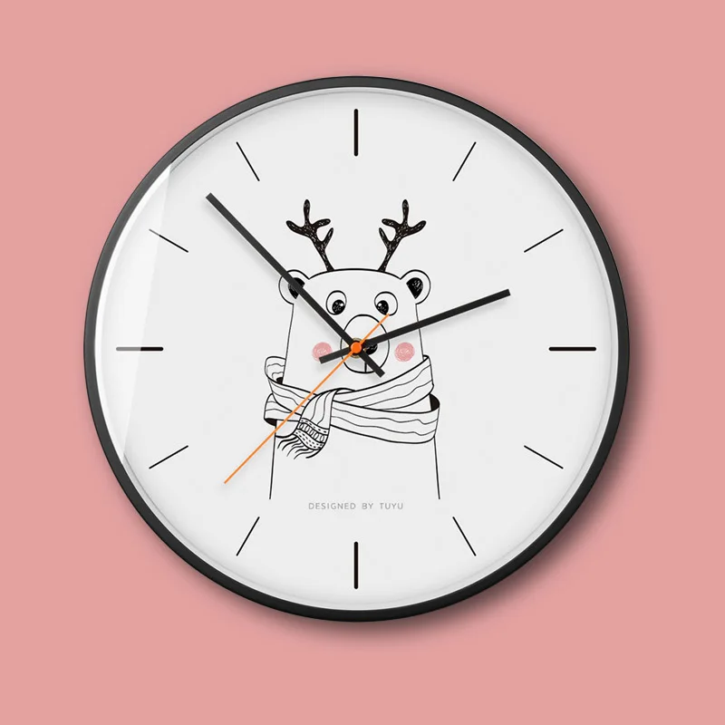 

Cartoon wall clock bear clock nordic fresh living room bedroom wall clock creative japanese solid wood quartz clock
