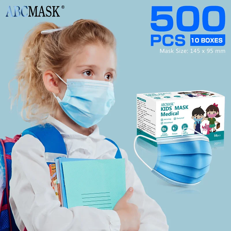 Маска медицинская одноразовая трехслойная для детей и мальчиков 500 шт./10