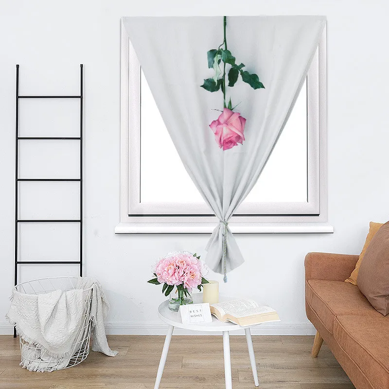 

Shading Curtain Rose Pattern Curtain Modern Pasteable Bedroom Living Room Curtain Cloth Home Decoration Without Punching