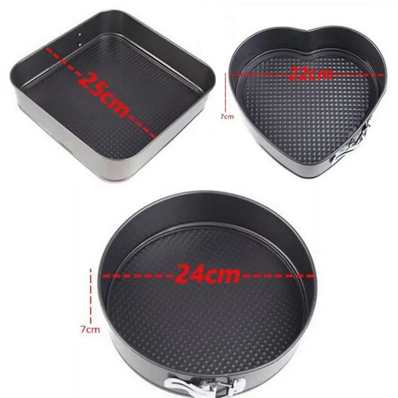 3 Pcs/Set Non-Stick Springform Cake Pan Metal Baking Mold With Removable Bottom Round Heart Square Shapes Bakeware Baki | Дом и сад