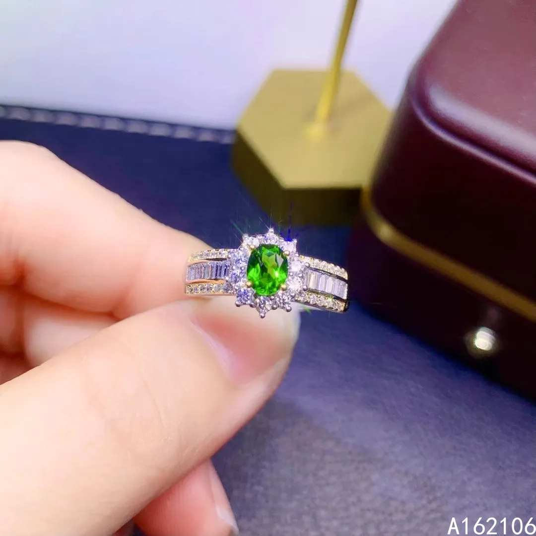 

925 Pure Silver Chinese Style Natural Diopside Women's Classic Lovely Fresh Oval Adjustable Gem Ring Fine Jewelry Support Detect