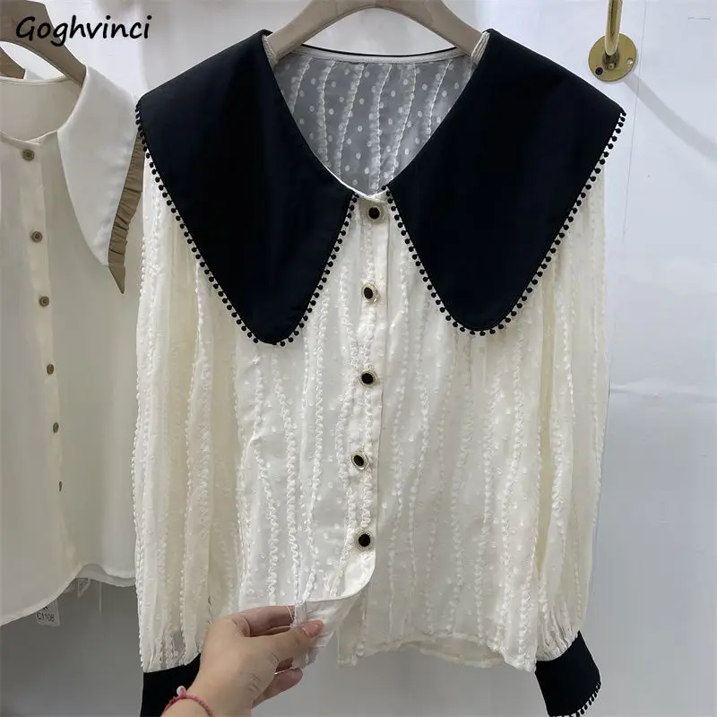 

Shirts Womens Autumn Sweet New Soft Elegant Chic Daily Single Breasted Fit Korean Style Tender Female Leisure Patchwork Fashion