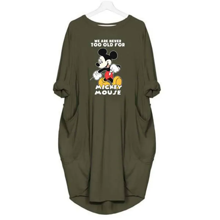 Army Green Benemaker Plus 5XL Maternity Mickey Mouse Dresses Women's Pregnancy Long Sleeve Dress Clothes For Women Pregnant Nursing YC011 - Цвет: Army Green