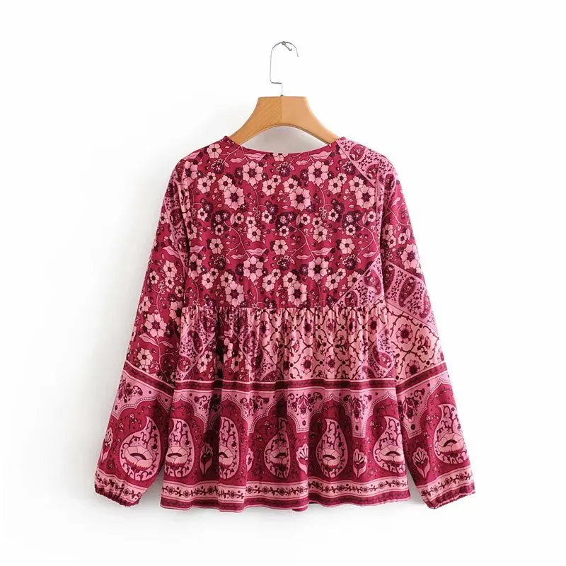 Новинка Женская милая Повседневная плиссированная блузка с цветочным принтом