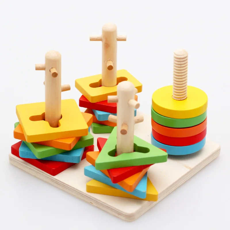 

Children's Educational Jigsaw Puzzle Wisdom Four-column Set Column Shape Matching Puzzle Building Blocks Wooden Children's Toys